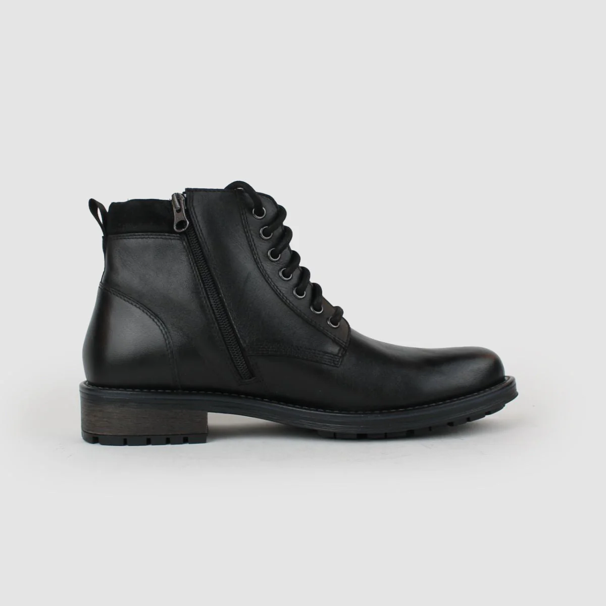 RUNDLE MENS LEATHER BIKER BOOTS-BLACK - Image 3